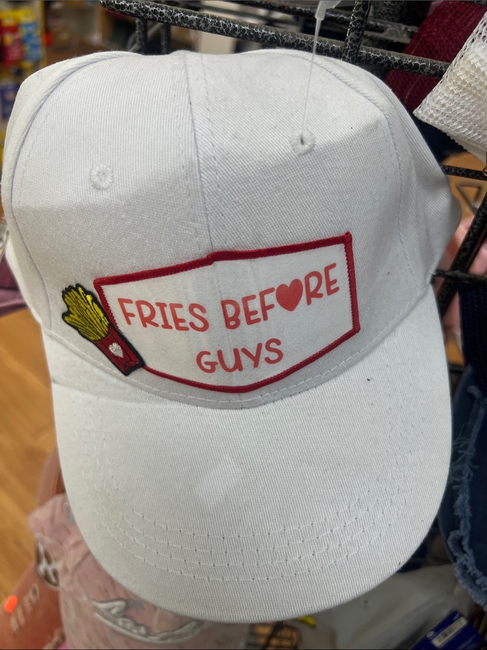 White 'Fries Before Guys' Patch Baseball Cap